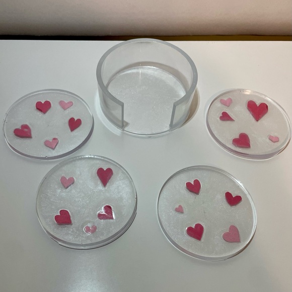 Handmade Other - Handmade Pink Heart & Glitter Design Coaster Set epoxy resin